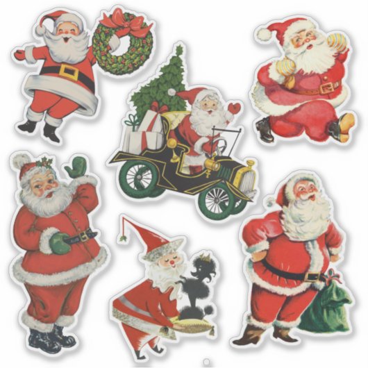 Retro Vintage Santas Large シール (正面)