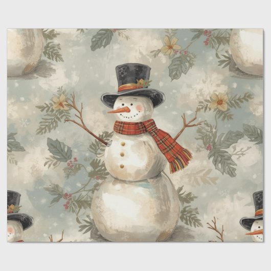 Retro Vintage Snowman Cute Christmas  ラッピングペーパー (フラット)