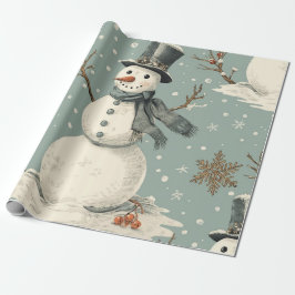 Retro Vintage Snowman Cute Christmas  ラッピングペーパー