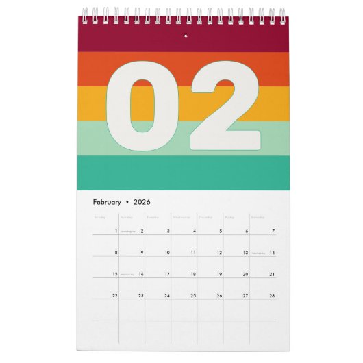Retro Vintage Stripes 2026 カレンダー (2月 2026)