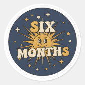 Retro Vintage Sun Baby Six Months Milestone ラウンドシール (正面)