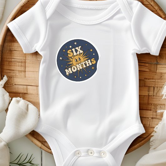 Retro Vintage Sun Baby Six Months Milestone ラウンドシール