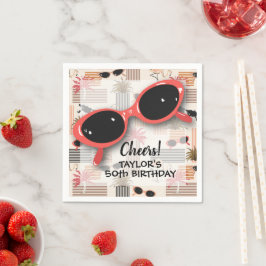 Retro Vintage Sunglasses Flamingos Palms スタンダードカクテルナプキン