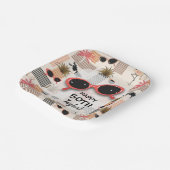 Retro Vintage Sunglasses Flamingos Palms ペーパープレート (傾斜あり)