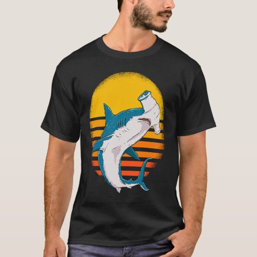 Retro Vintage Sunset Hammerhead Sharks Tシャツ (正面)