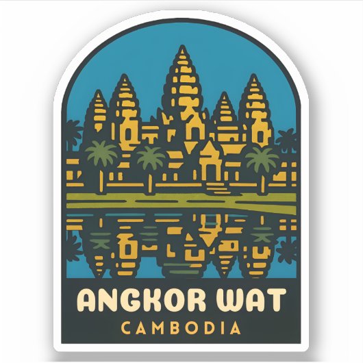 Retro Vintage Travel Angkor Wat Cambodia  シール (正面)