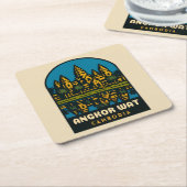 Retro Vintage Travel Angkor Wat Cambodia  スクエアペーパーコースター (アングル)