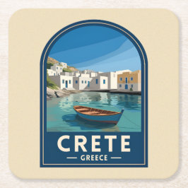 Retro Vintage Travel Crete Greece Seaside スクエアペーパーコースター