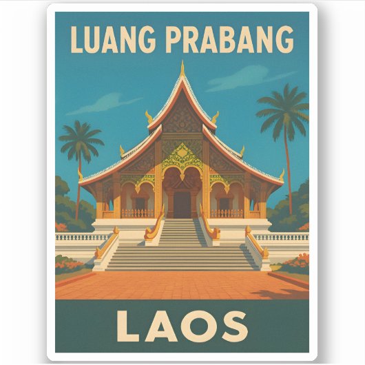 Retro Vintage Travel Luang Prabang Laos Temple シール (正面)