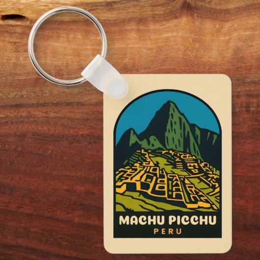 Retro Vintage Travel Machu Picchu Peru Landscape キーホルダー (正面)