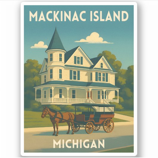 Retro Vintage Travel Mackinac Island Michigan シール (正面)
