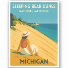 Retro Vintage Travel Michigan Sleeping Bear Dunes シール