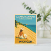 Retro Vintage Travel Michigan Sleeping Bear Dunes ポストカード (スタンド正面)