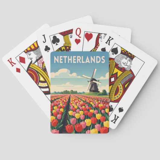 Retro Vintage Travel Netherlands Tulips Landscape トランプ (裏面)