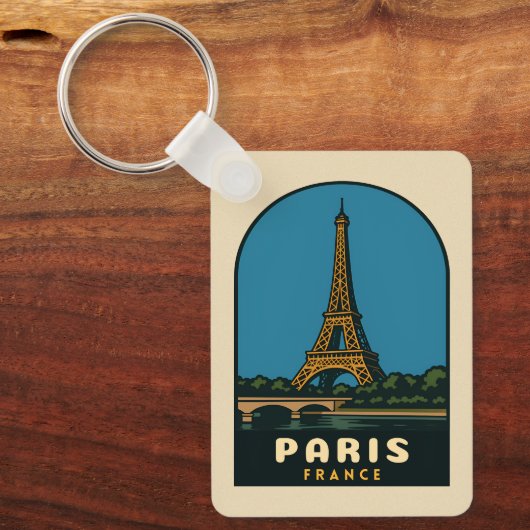 Retro Vintage Travel Paris France Eiffel Tower キーホルダー (正面)