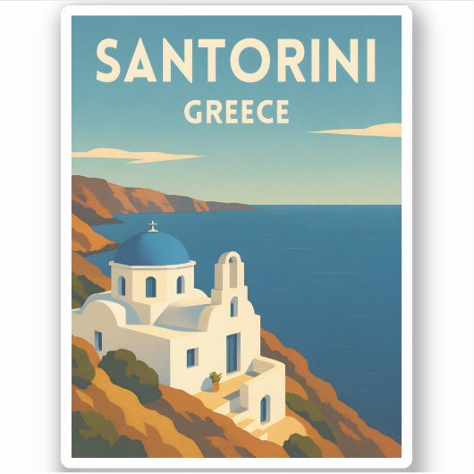 Retro Vintage Travel Santorini Greece Seaside シール (正面)