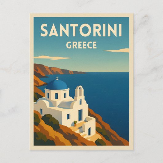 Retro Vintage Travel Santorini Greece Seaside ポストカード (正面)