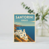 Retro Vintage Travel Santorini Greece Seaside ポストカード (スタンド正面)