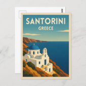 Retro Vintage Travel Santorini Greece Seaside ポストカード (正面/裏面)