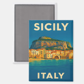 Retro Vintage Travel Sicily Italy Coastal Scenic マグネット (正面/裏面)