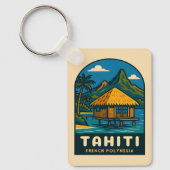 Retro Vintage Travel Tahiti French Polynesia Beach キーホルダー (正面)