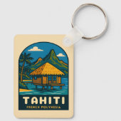 Retro Vintage Travel Tahiti French Polynesia Beach キーホルダー (裏面)