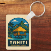 Retro Vintage Travel Tahiti French Polynesia Beach キーホルダー (裏面)