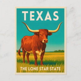 Retro Vintage Travel Texas Longhorn Cattle ポストカード