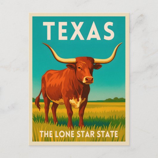 Retro Vintage Travel Texas Longhorn Cattle ポストカード (正面)