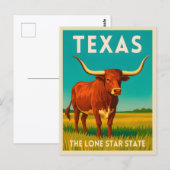 Retro Vintage Travel Texas Longhorn Cattle ポストカード (正面/裏面)
