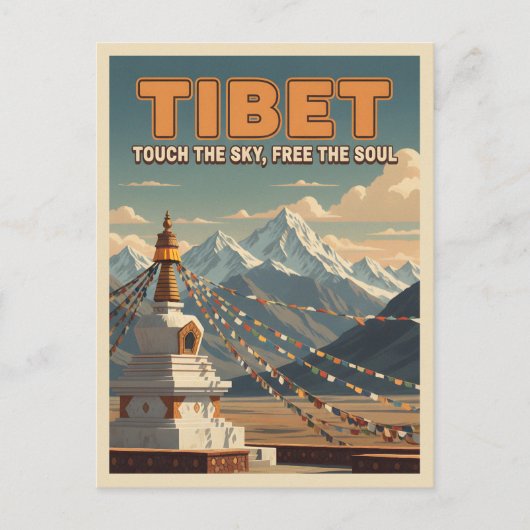 Retro Vintage Travel Tibet Himalayas Landscape ポストカード (正面)
