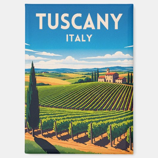Retro Vintage Travel Tuscany Italy Vineyard  マグネット (正面)