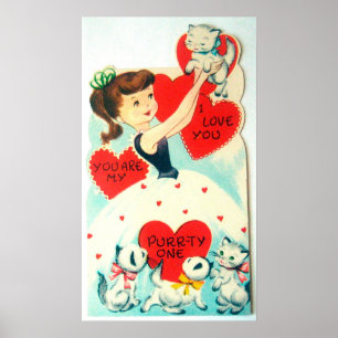Retro vintage Valentine cats Holiday poster ポスター