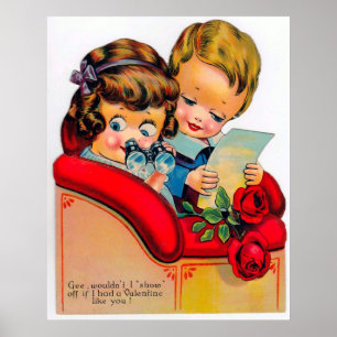 Retro vintage Valentine Holiday poster ポスター