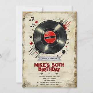 Retro vinyl birthday party invitation 招待状