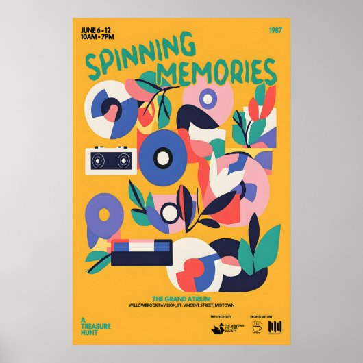 Retro Vinyl Record Art Print Mid-Century Modern ポスター (正面)