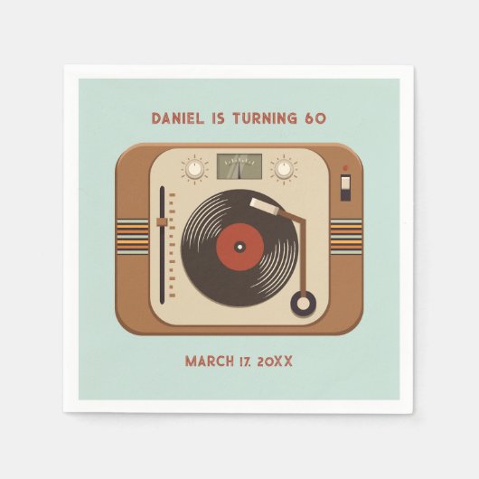 Retro Vinyl Record Birthday Napkins スタンダードカクテルナプキン (正面)