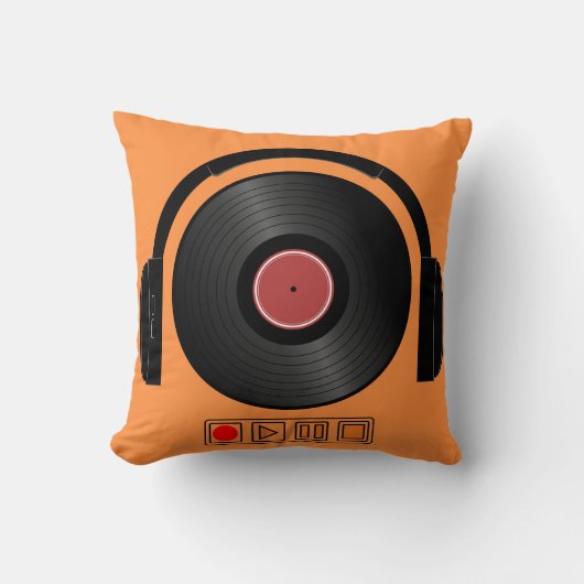 Retro Vinyl Record Headphones Music Pillow クッション (正面)