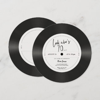 Retro vinyl record look who’s 70, 70th birthday  招待状