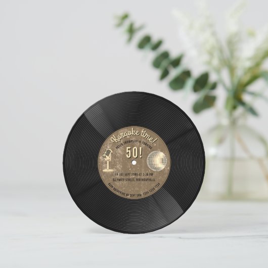 Retro Vinyl Record Music Karaoke Disco Birthday 招待状 (スタンド正面)