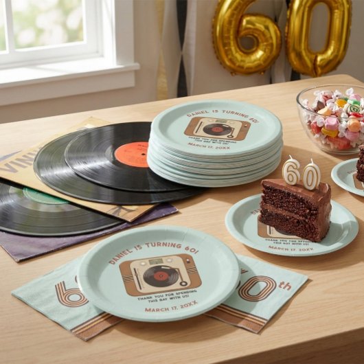 Retro Vinyl Record Player 60th Birthday  ペーパープレート