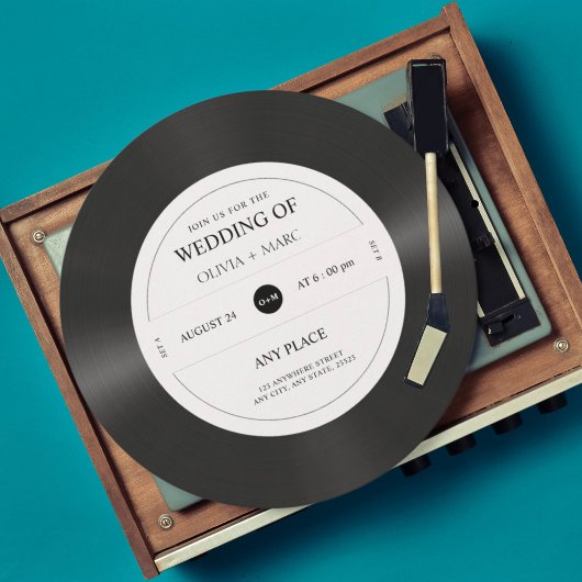 Retro vinyl record QR code wedding 招待状