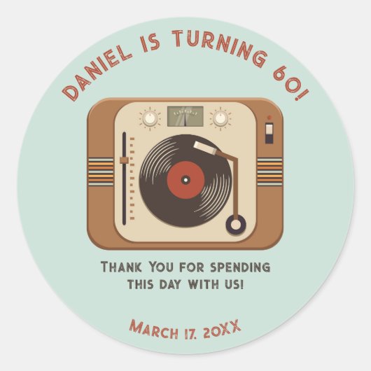 Retro Vinyl Record Thank You Round Stickers ラウンドシール (正面)