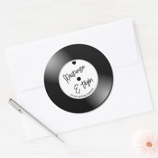 Retro Vinyl Record Wedding ラウンドシール (封筒)
