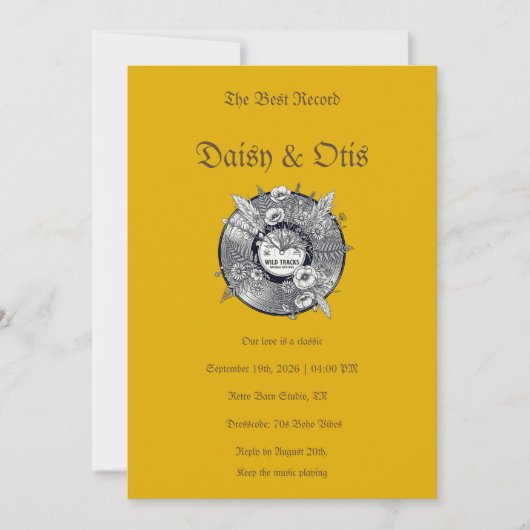 Retro Vinyl Record Wedding Invitation 70s Boho 招待状 (正面)