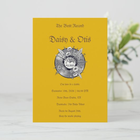 Retro Vinyl Record Wedding Invitation 70s Boho 招待状 (スタンド正面)