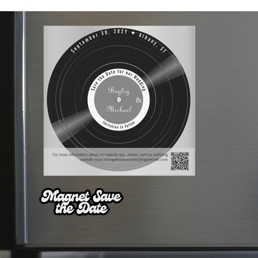 Retro Vinyl Record Wedding Save the Date Magnet マグネット招待状