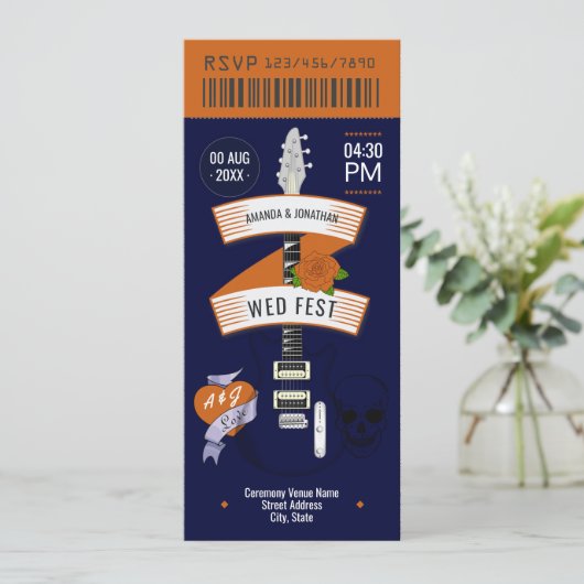 Retro Vinyl Rock ’n’ Roll Wedding Ticket 招待状 (スタンド正面)