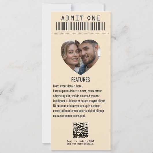 Retro Vinyl Rock ’n’ Roll Wedding Ticket 招待状 (裏面)