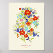 Retro Wallpaper Wildflower Art Print with Text ポスター (正面)